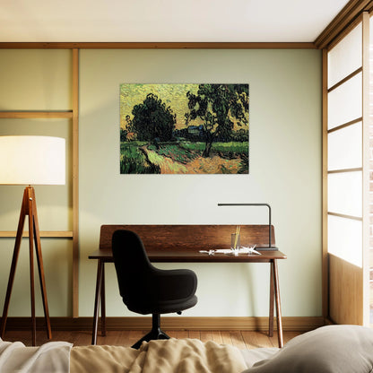 Landscape with the Chateau of Auvers at Sunset - Vincent van Gogh Brushed Aluminum Print - 70x100 cm / 28x40 inches | Vincent van Gogh Aluminum Print | Vincent van Gogh Prints