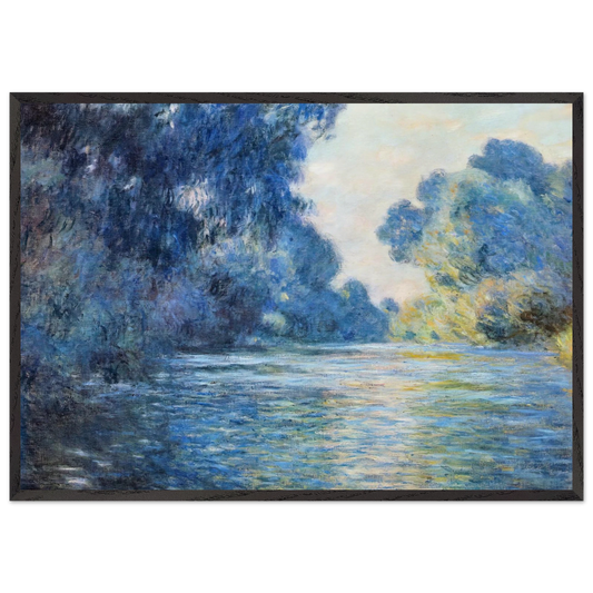 Morning on the Seine at Giverny 02 - claude monet 70x100 cm / 28x40 inches Framed Art Print – Black Wooden Frame