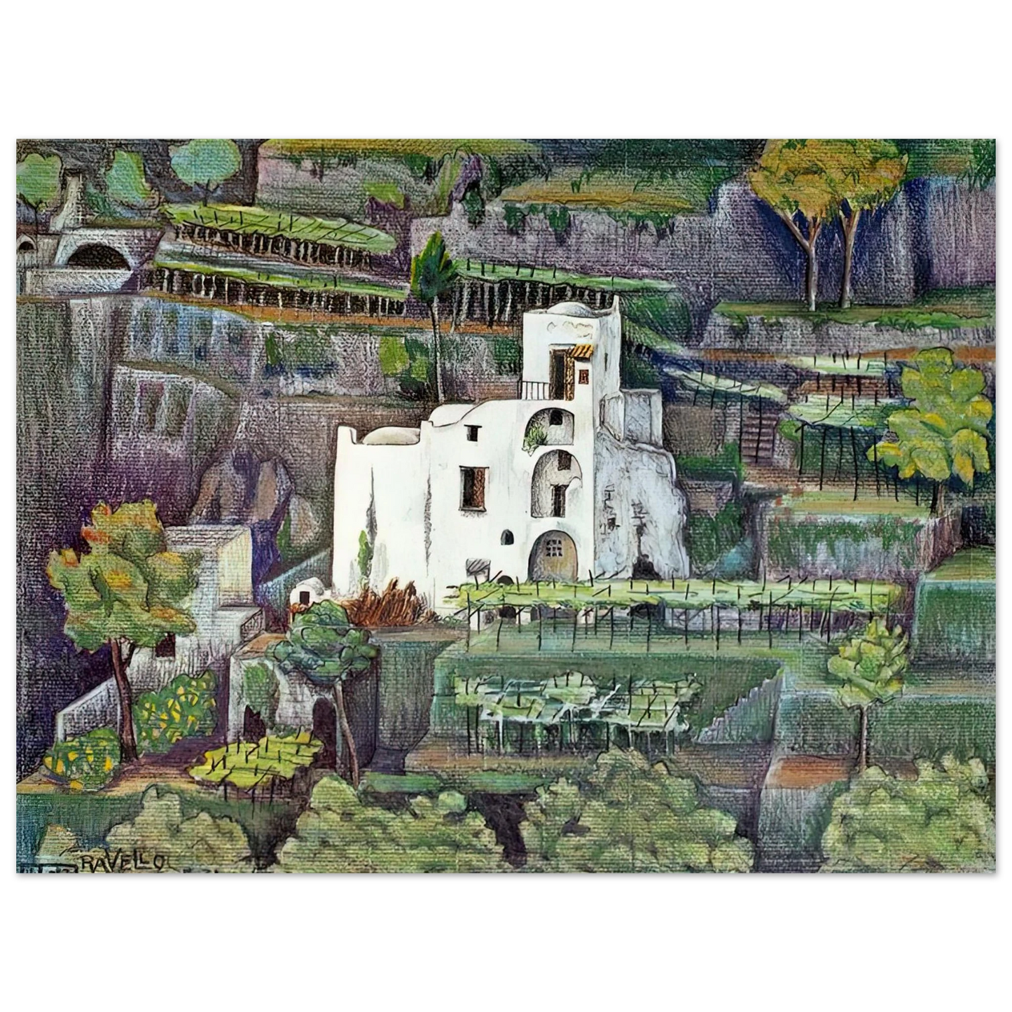 MC Escher - FARMHOUSE RAVELLO COLOUR Wall Art - 30x40 cm / 12x16 inches - Premium Wooden Framed Poster With Fine Art Paper-canvas - Wood frame