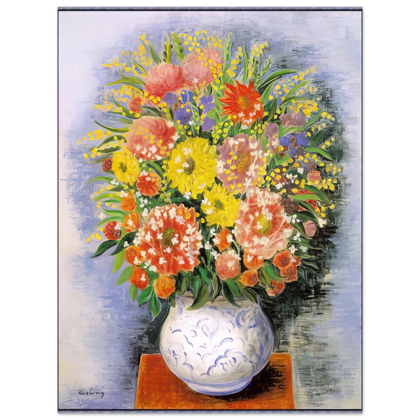 Moise Kisling - BOUQUET OF VARIOUS FLOWERS AND MIMOSA  75x100 cm / 30x40inches Fine Art Poster