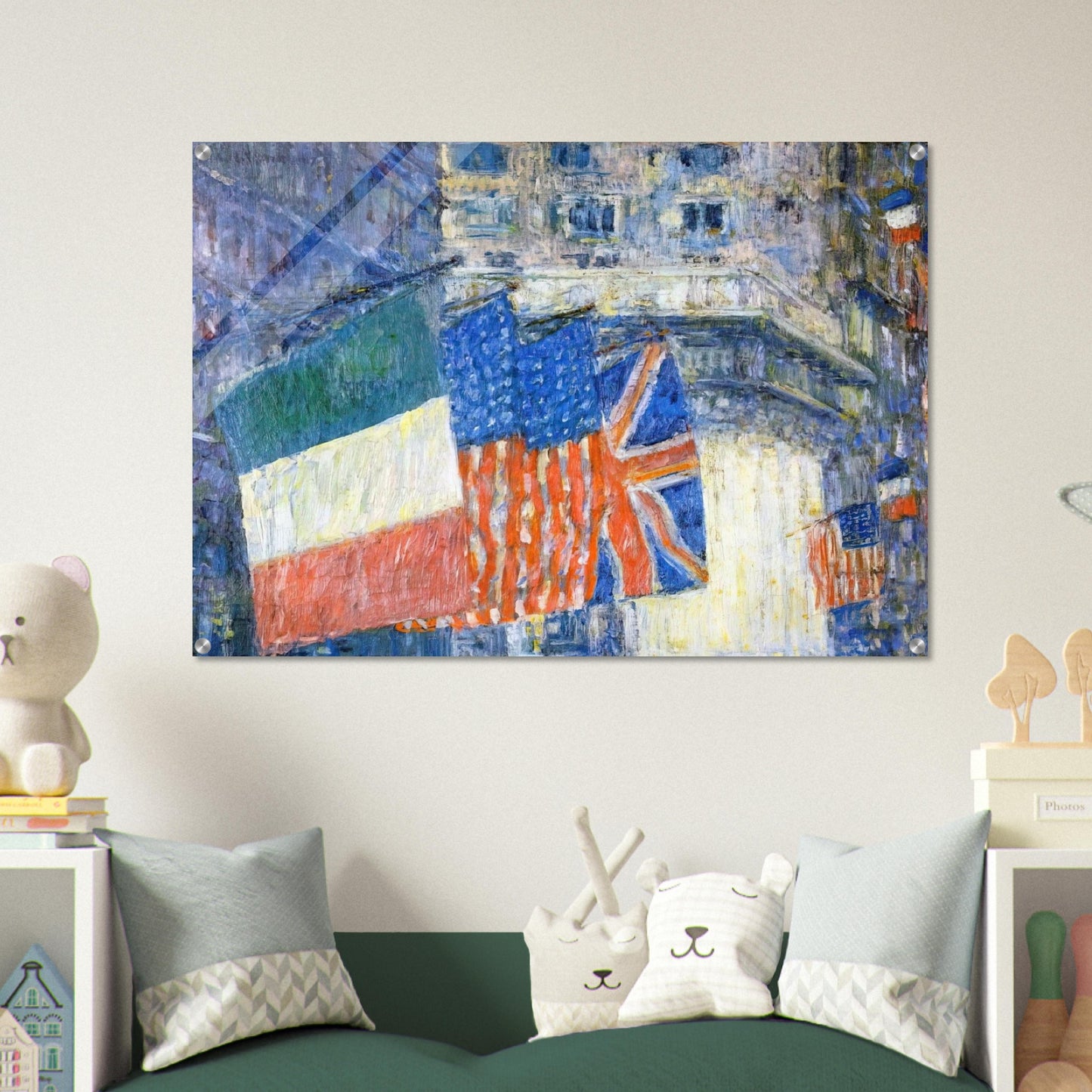 Avenue of the Allies aka Flags on the Waldorf - Childe Hassam Acrylic Print - 70x100 cm / 28x40″ inches | Childe Hassam Wall Art | Childe Hassam Prints