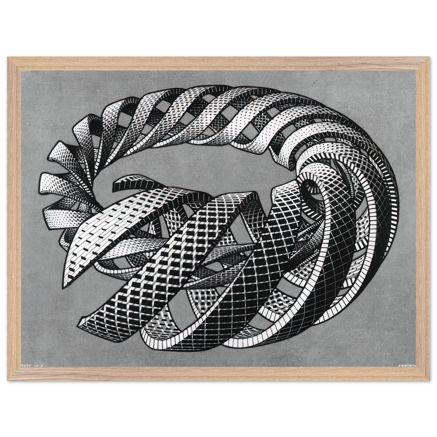 MC Escher - SPIRALS Wall Art - 60x80 cm / 24x32 inches - Premium Wooden Framed Poster With Fine Art Paper-canvas - White frame