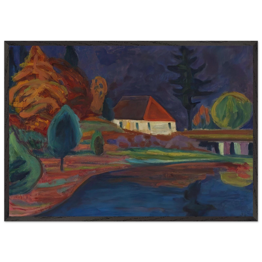 LANDSCHAFT MIT HAUS IN OBERAU 1908 - Gabriele Munter 70x100 cm / 28x40 inches Framed Art Print – Black Wooden Frame