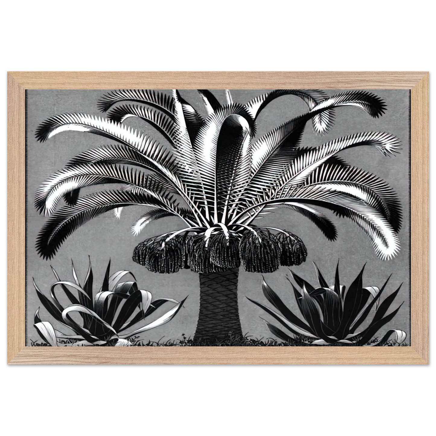 MC Escher - PALM Wall Art - 60x80 cm / 24x32 inches - Premium Wooden Framed Poster With Fine Art Paper-canvas - White frame