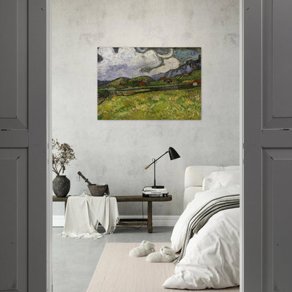 Wheat Field behind Saint-Paul Hospital with a Reaper - Vincent van Gogh Brushed Aluminum Print - 70x100 cm / 28x40 inches | Vincent van Gogh Aluminum Print | Vincent van Gogh Prints