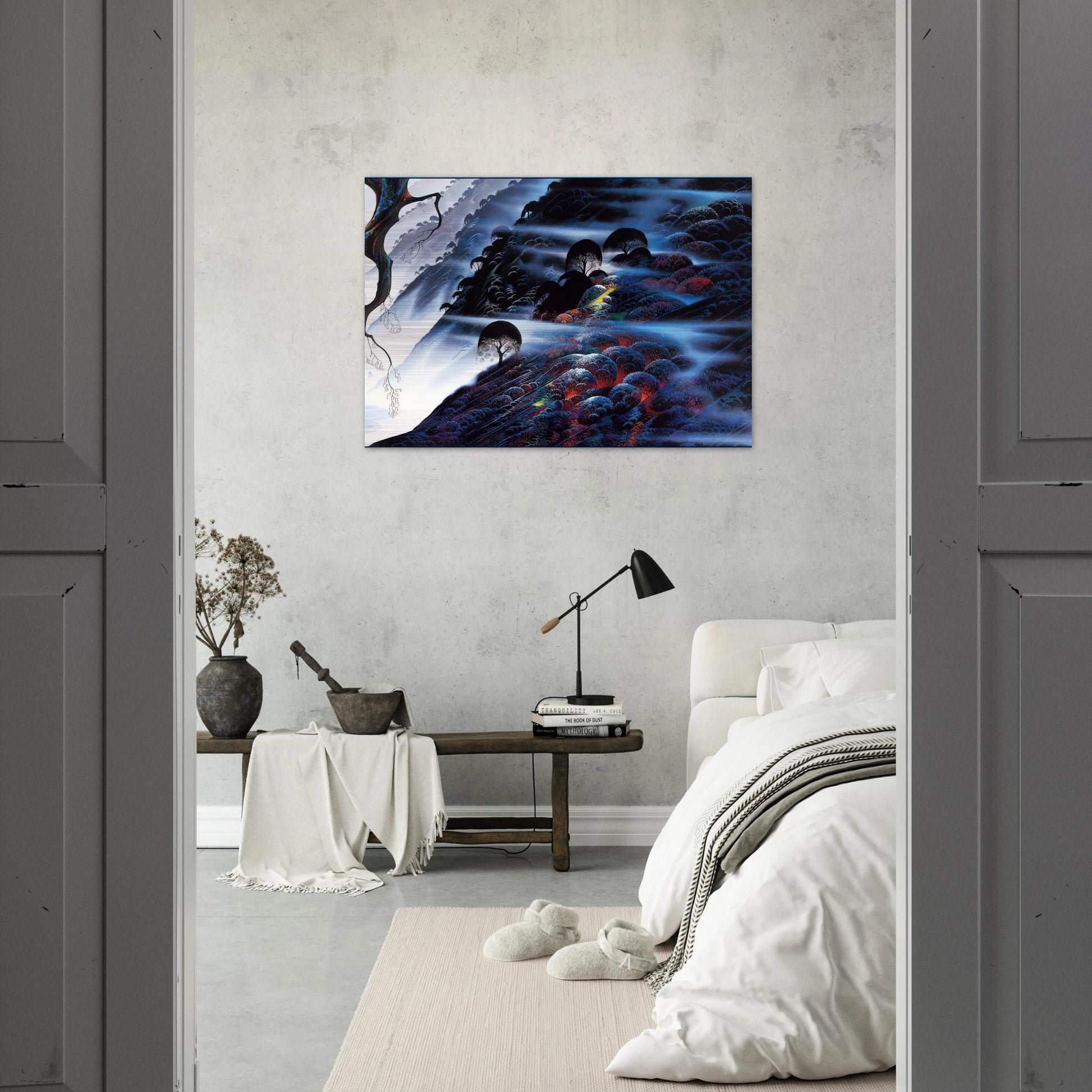 Blue Light - Eyvind Earle Brushed Aluminum Print - 70x100 cm / 28x40 inches | Eyvind Earle Aluminum Print | Eyvind Earle Prints