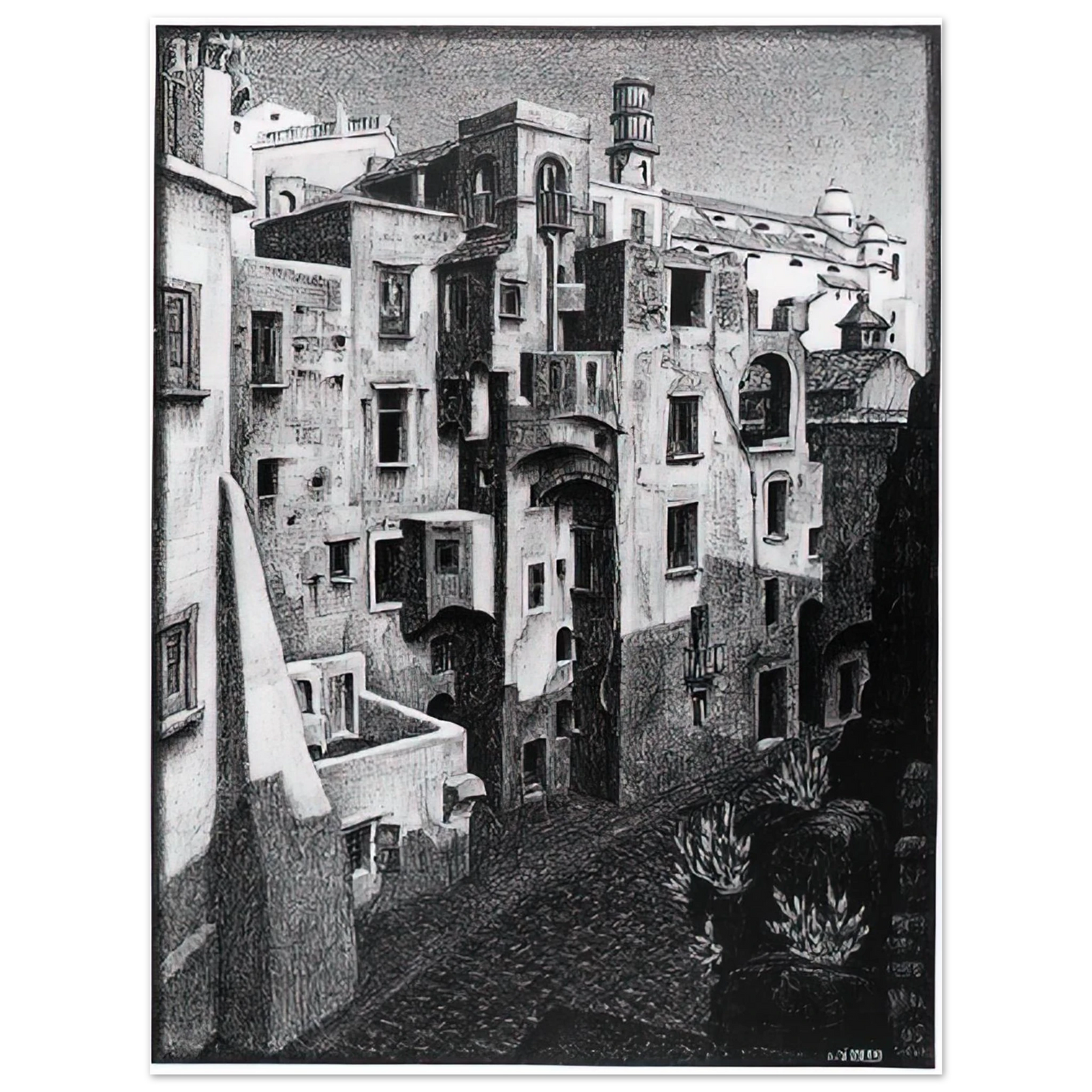 MC Escher - DILAPIDATED HOUSES IN ATRANI 1931 Wall Art - 21x29.7 cm / 8x12" - Fine Art Poster-canvas - -