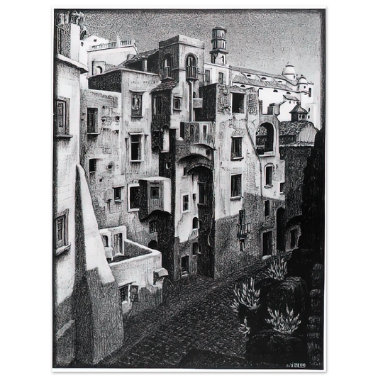 MC Escher - DILAPIDATED HOUSES IN ATRANI 1931 Wall Art - 21x29.7 cm / 8x12" - Fine Art Poster-canvas - -