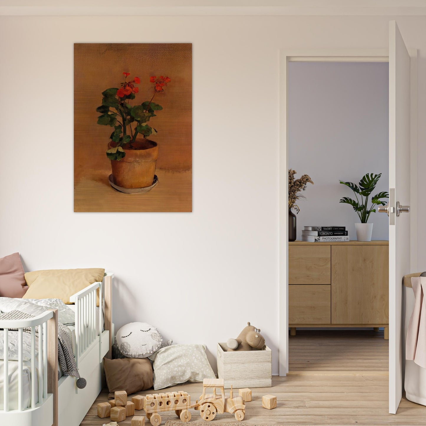 A POT OF GERANIUMS - Odilon Redon Brushed Aluminum Print - 70x100 cm / 28x40 inches | Odilon Redon Aluminum Print | Odilon Redon Prints