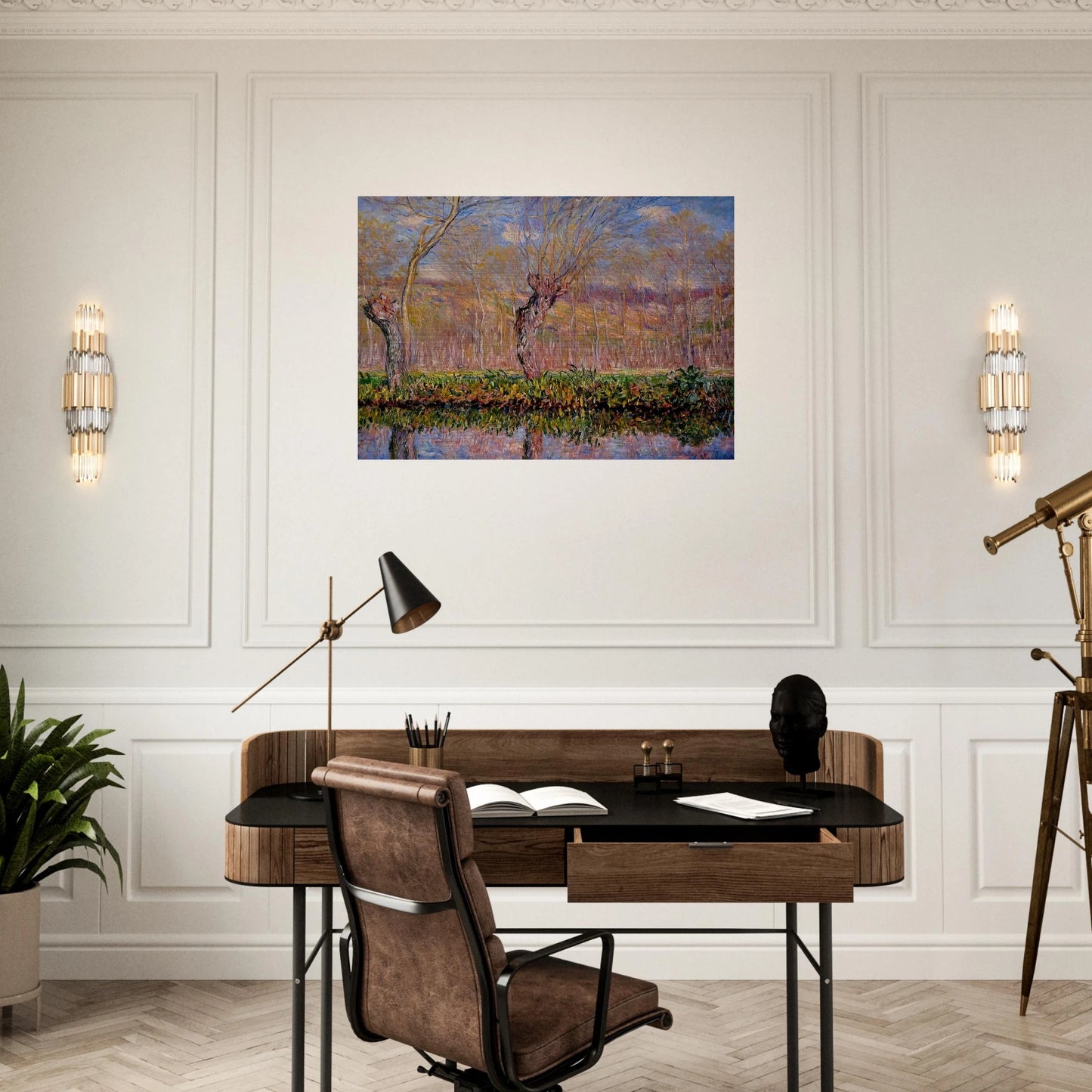 The Banks of the River Epte in Springtime - claude monet Brushed Aluminum Print - 70x100 cm / 28x40 inches | claude monet Aluminum Print | claude monet Prints