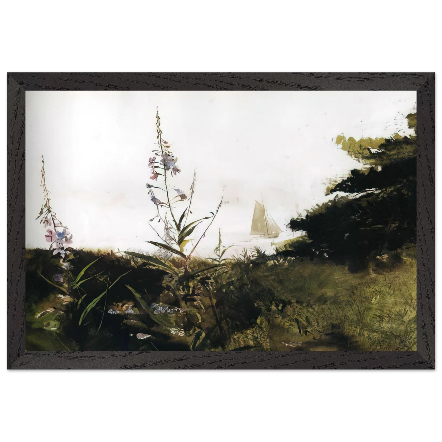 Andrew Wyeth - UNDER SAIL Wall Art - 60x80 cm / 24x32 inches - Premium Wooden Framed Poster With Fine Art Paper-canvas - White frame