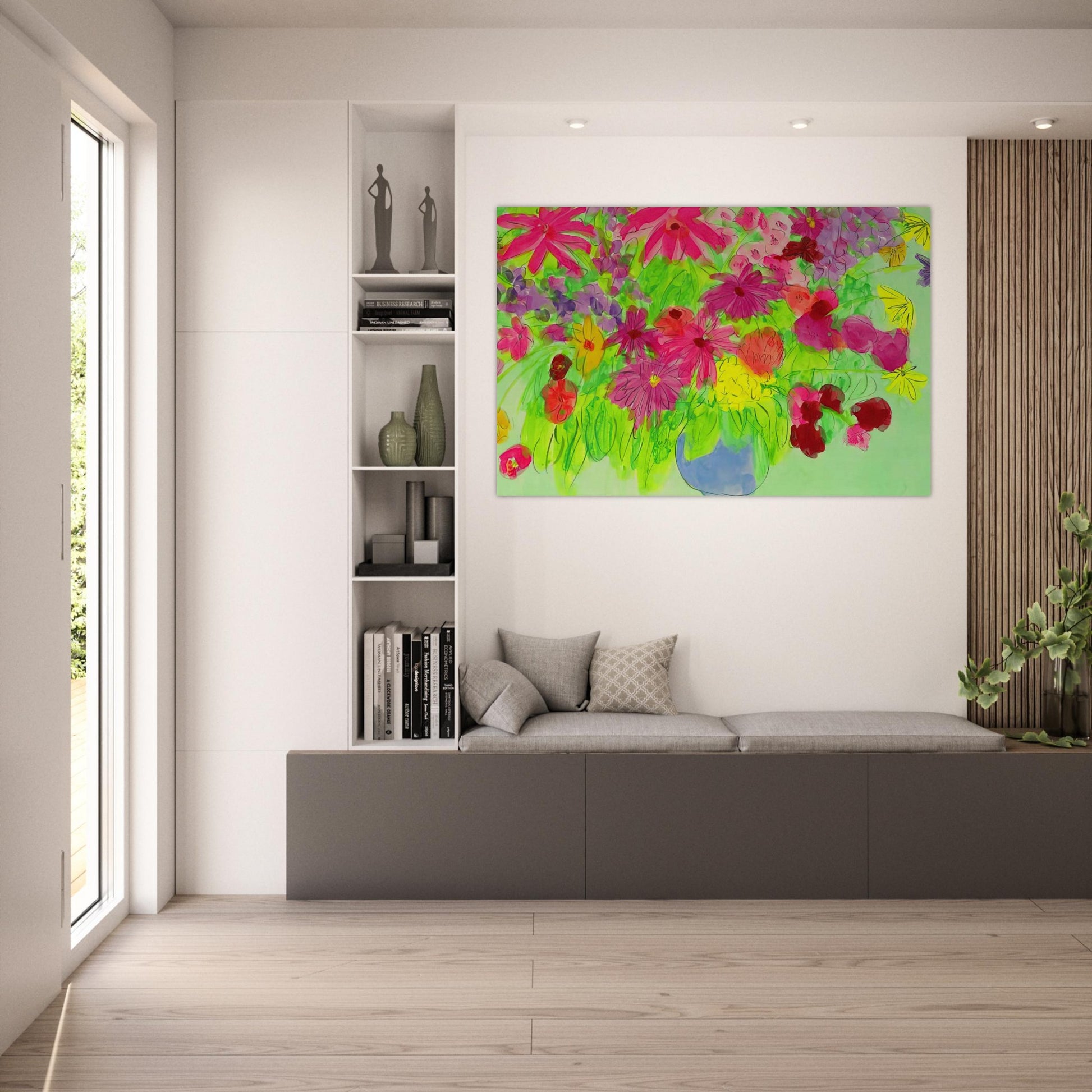 Blue Vase, Many Flowers - Naïve Art Primitivism, Pop Art - Walasse Ting Art Prints - 100x150 cm / 40x60″ inches | Walasse Ting Poster | Walasse Ting Prints