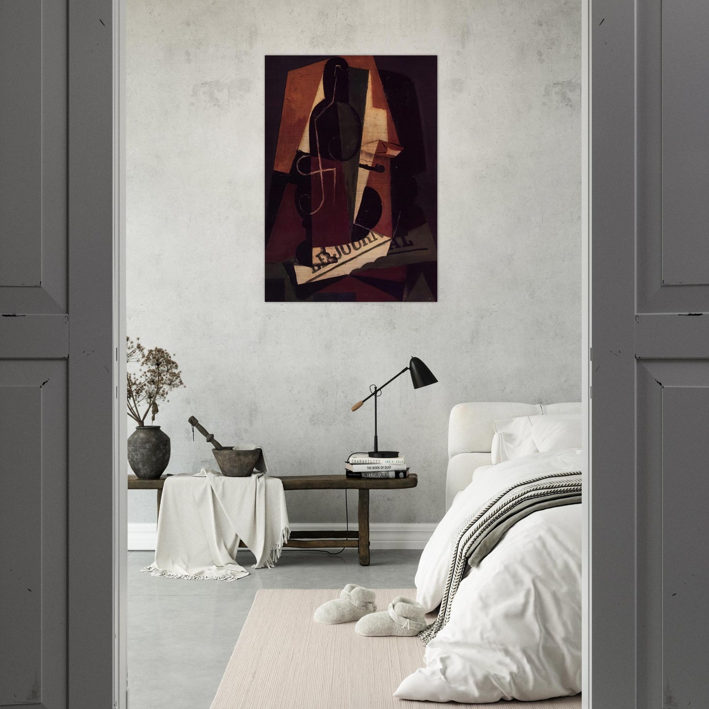 BOTTLE AND GLASS - Juan Gris Brushed Aluminum Print - 70x100 cm / 28x40 inches | Juan Gris Aluminum Print | Juan Gris Prints