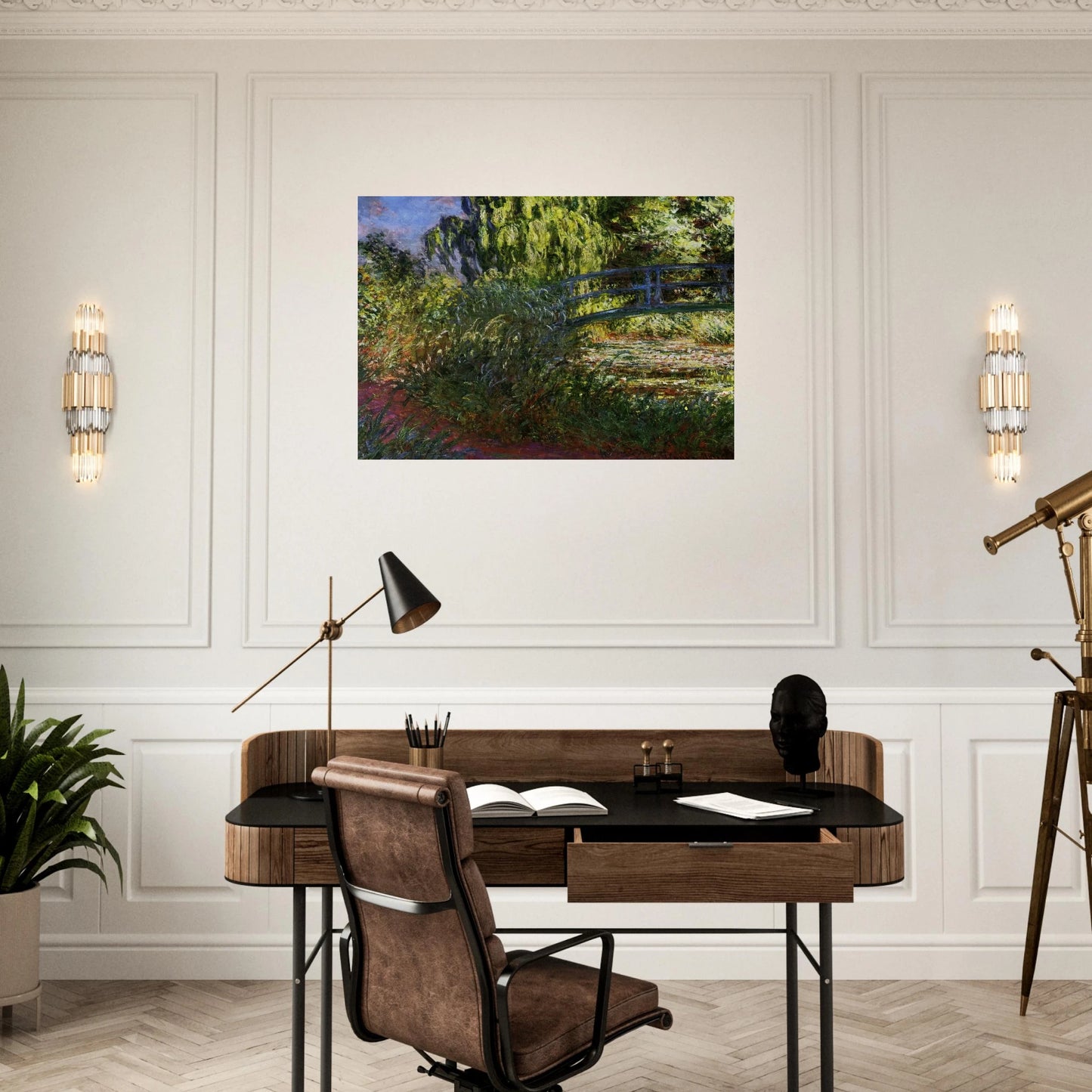 The Japanese Bridge The Water-Lily Pond and Path by the Water - claude monet Brushed Aluminum Print - 70x100 cm / 28x40 inches | claude monet Aluminum Print | claude monet Prints