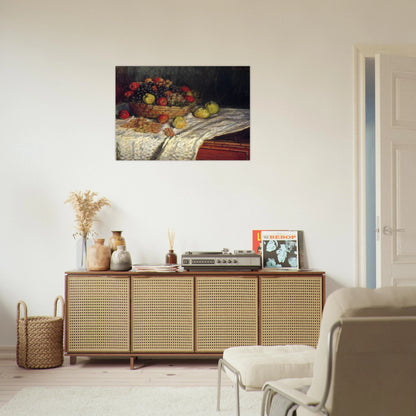 Fruit Basket with Apples and Grapes - claude monet Brushed Aluminum Print - 70x100 cm / 28x40 inches | claude monet Aluminum Print | claude monet Prints