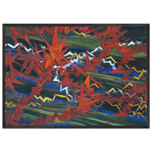 Explosion of Red on Green - Gerardo Dottori 70x100 cm / 28x40 inches Framed Art Print – Black Wooden Frame