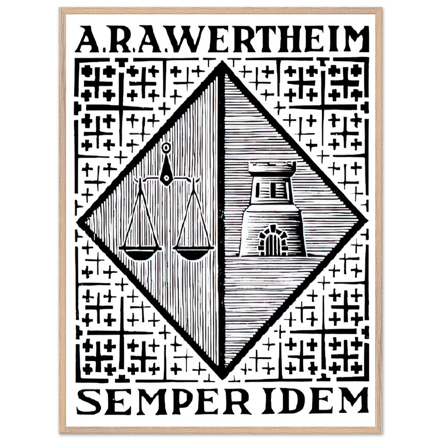 MC Escher - BOOKPLATE A R A WERTHEIM Wall Art - 60x80 cm / 24x32 inches - Premium Wooden Framed Poster With Fine Art Paper-canvas - Black frame