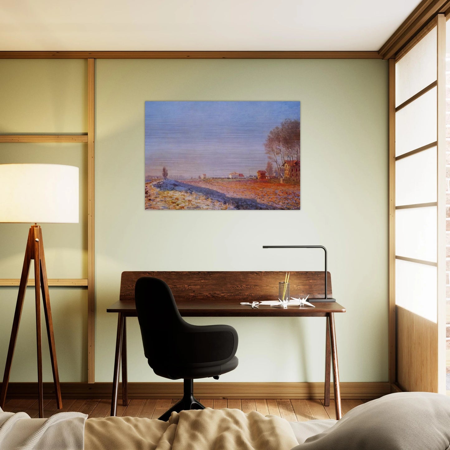 The Plain of Colombes, White Frost - claude monet Brushed Aluminum Print - 70x100 cm / 28x40 inches | claude monet Aluminum Print | claude monet Prints