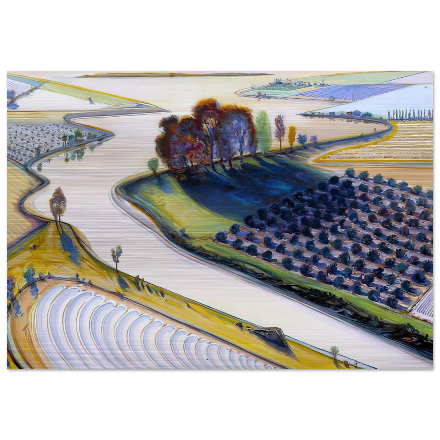 Flatland River - 1997 - Wayne Thiebaud Brushed Aluminum Print - 70x100 cm / 28x40 inches | Wayne Thiebaud Aluminum Print | Wayne Thiebaud Prints