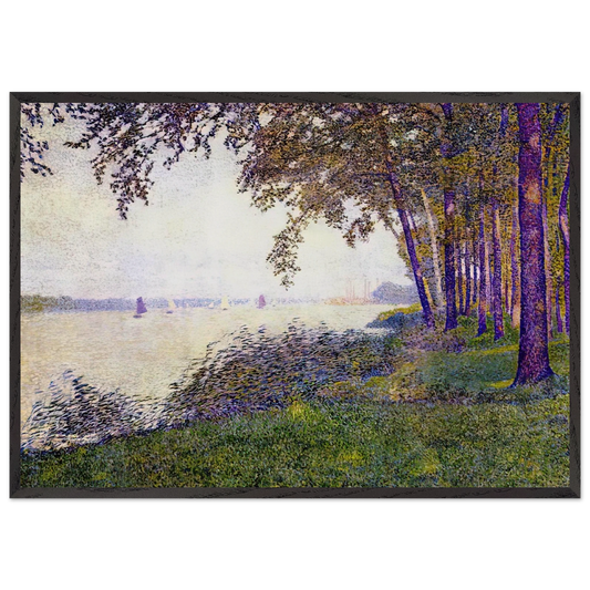THE SCHELDE UPSTREAM FROM ANTWERP AFTER FOG 1892 - Theo van Rysselberghe 70x100 cm / 28x40 inches Framed Art Print – Black Wooden Frame