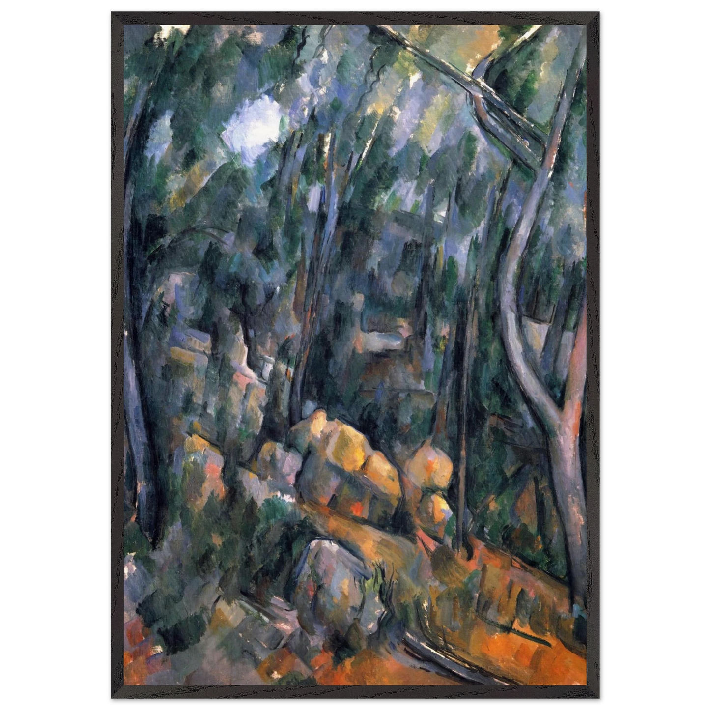 Forest near the rocky caves above the Chateau Noir - Paul Cezanne 70x100 cm / 28x40 inches Framed Art Print – Black Wooden Frame