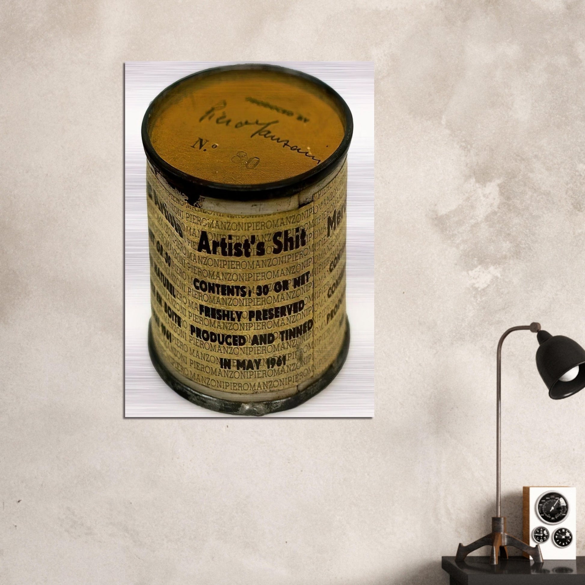 Artist's Shit - Piero Manzoni Brushed Aluminum Print - 70x100 cm / 28x40 inches | Piero Manzoni Aluminum Print | Piero Manzoni Prints