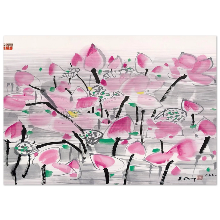 Lotus under the sun - 2001 - Wu Guanzhong Brushed Aluminum Print - 70x100 cm / 28x40 inches | Wu Guanzhong Aluminum Print | Wu Guanzhong Prints