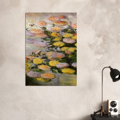 Vase of Dahlias - claude monet Brushed Aluminum Print - 70x100 cm / 28x40 inches | claude monet Aluminum Print | claude monet Prints