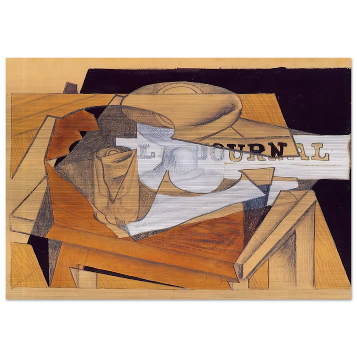 BOWL GLASS AND NEWSPAPER - Juan Gris Brushed Aluminum Print - 70x100 cm / 28x40 inches | Juan Gris Aluminum Print | Juan Gris Prints