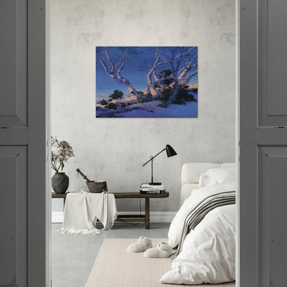 Birches in Winter - Maxfield Parrish Brushed Aluminum Print - 70x100 cm / 28x40 inches | Maxfield Parrish Aluminum Print | Maxfield Parrish Prints