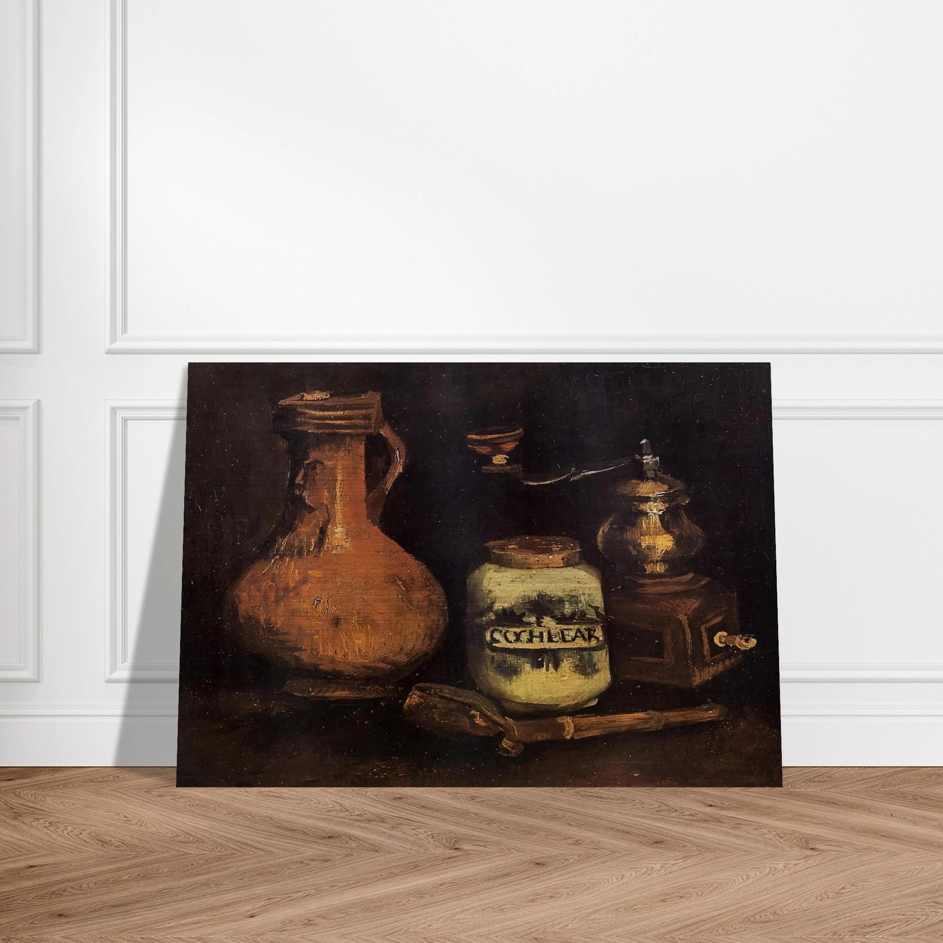 Still Life with Coffee Mill, Pipe Case and Jug - Vincent van Gogh Brushed Aluminum Print - 70x100 cm / 28x40 inches | Vincent van Gogh Aluminum Print | Vincent van Gogh Prints