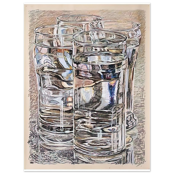 Janet Fish - 4 GLASSES 1974  75x100 cm / 30x40inches Fine Art Poster