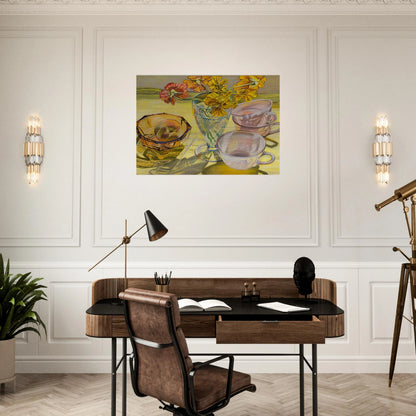 NASTURTIUMS AND PINK CUPS 1981 - Janet Fish Brushed Aluminum Print - 70x100 cm / 28x40 inches | Janet Fish Aluminum Print | Janet Fish Prints