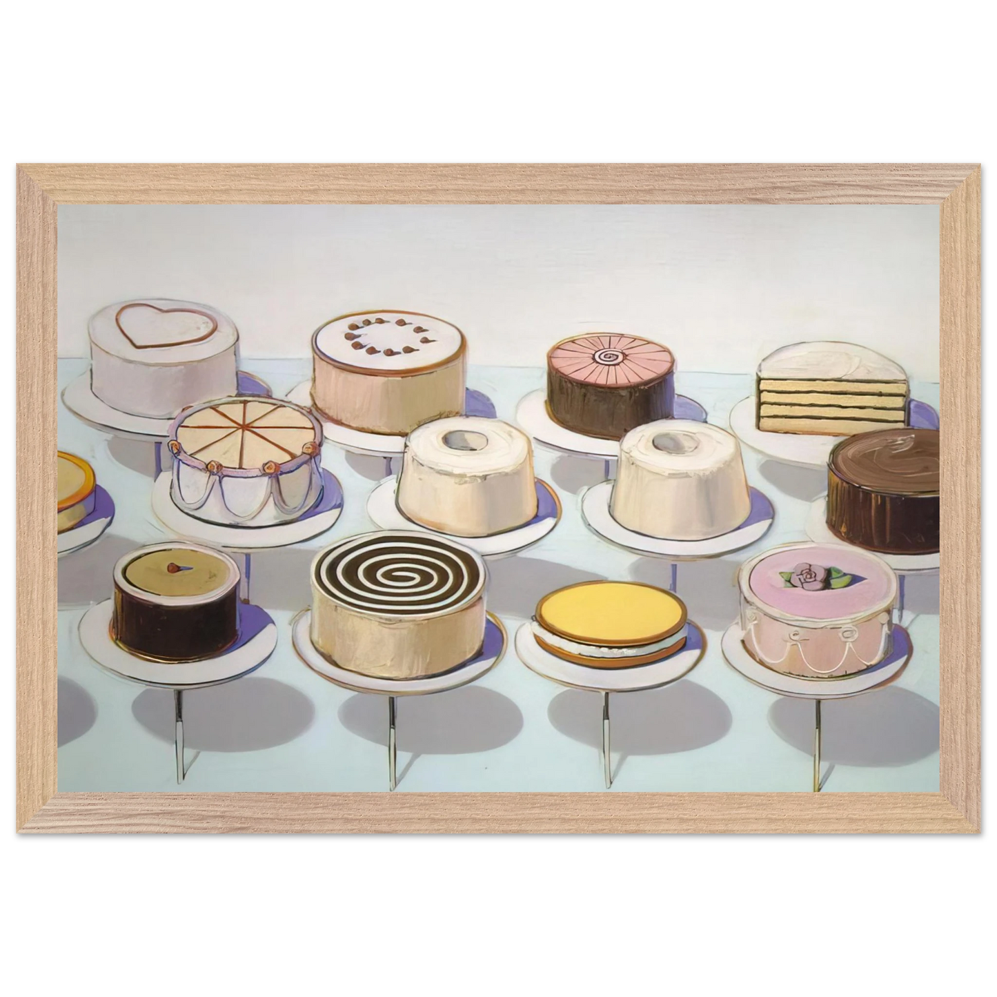 Wayne Thiebaud - Cakes - 1963 Wall Art - 21x29.7 cm / 8x12" - Premium Wooden Framed Poster With Fine Art Paper - White frame