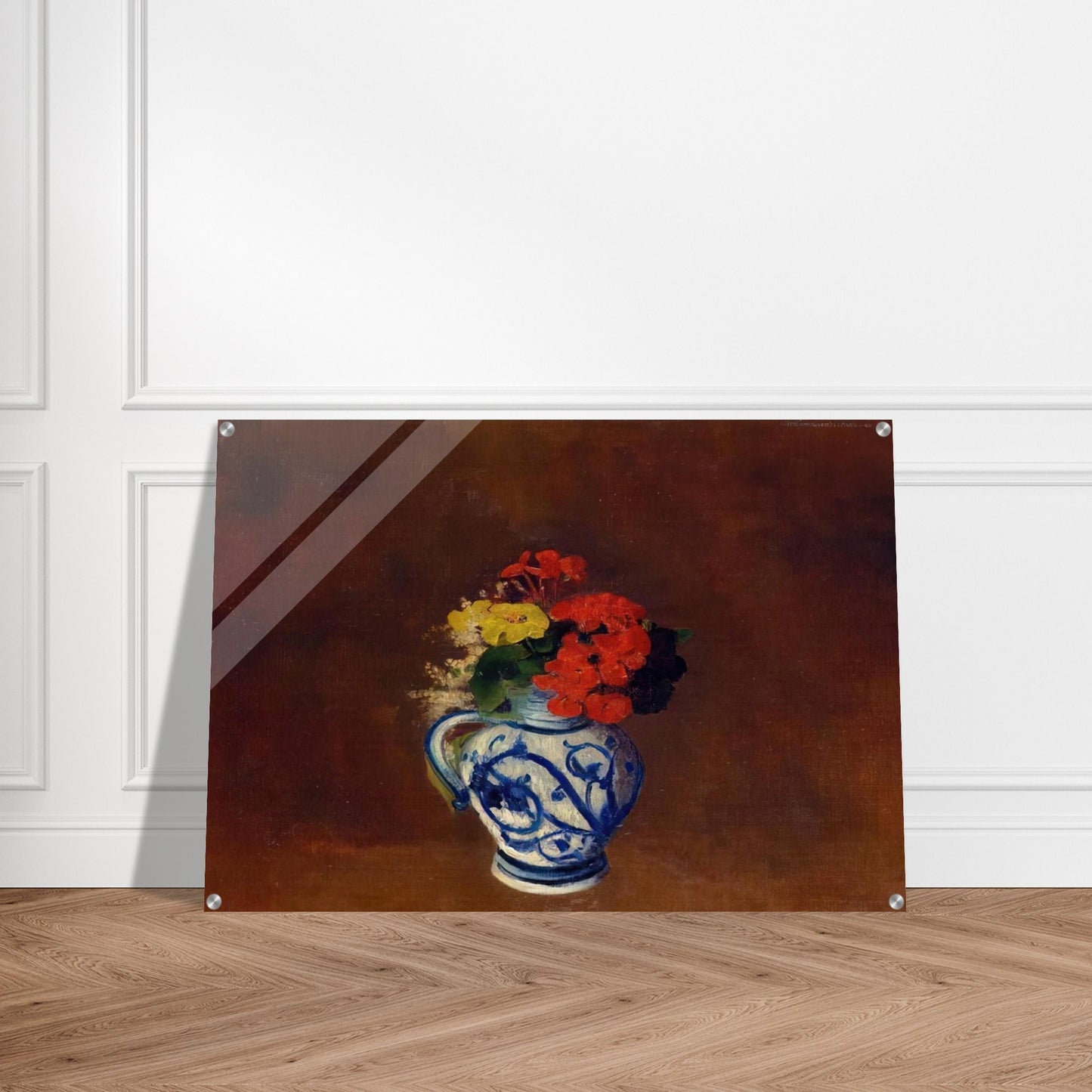 GERANIUMS AND OTHER FLOWERS IN A STONEWARE VASE - Odilon Redon Acrylic Print - 70x100 cm / 28x40″ inches