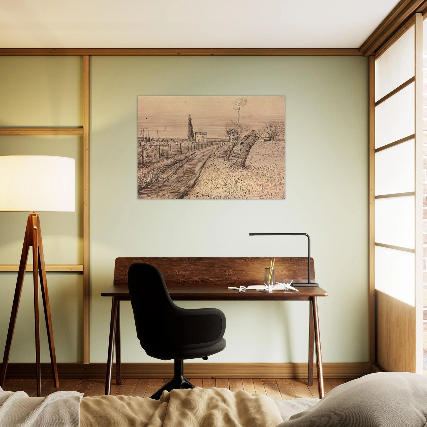 Landscape with Path and Pollard Trees - Vincent van Gogh Brushed Aluminum Print - 70x100 cm / 28x40 inches | Vincent van Gogh Aluminum Print | Vincent van Gogh Prints