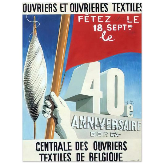 Rene Magritte - PROJECT OF POSTER THE CENTER OF TEXTILE WORKERS IN BELGIUM CELEBRATION ON 18TH SEPTEMBER 1938  75x100 cm / 30x40inches Fine Art Poster