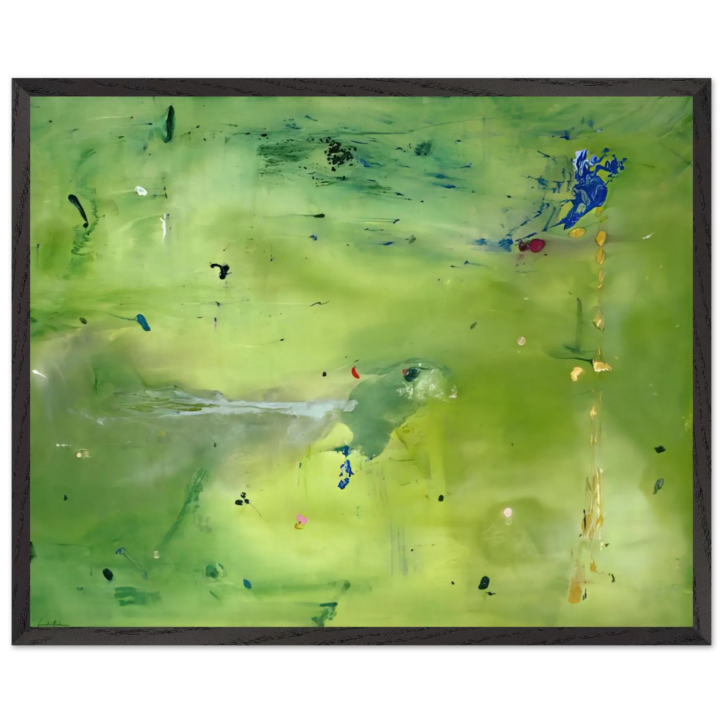 Helen Frankenthaler - A Green Thought in a Green Shade - 1981 Wall art - 28x43  cm / XL (11x17 Inches) - Premium Wooden Framed Poster With Fine Art Paper - Black frame