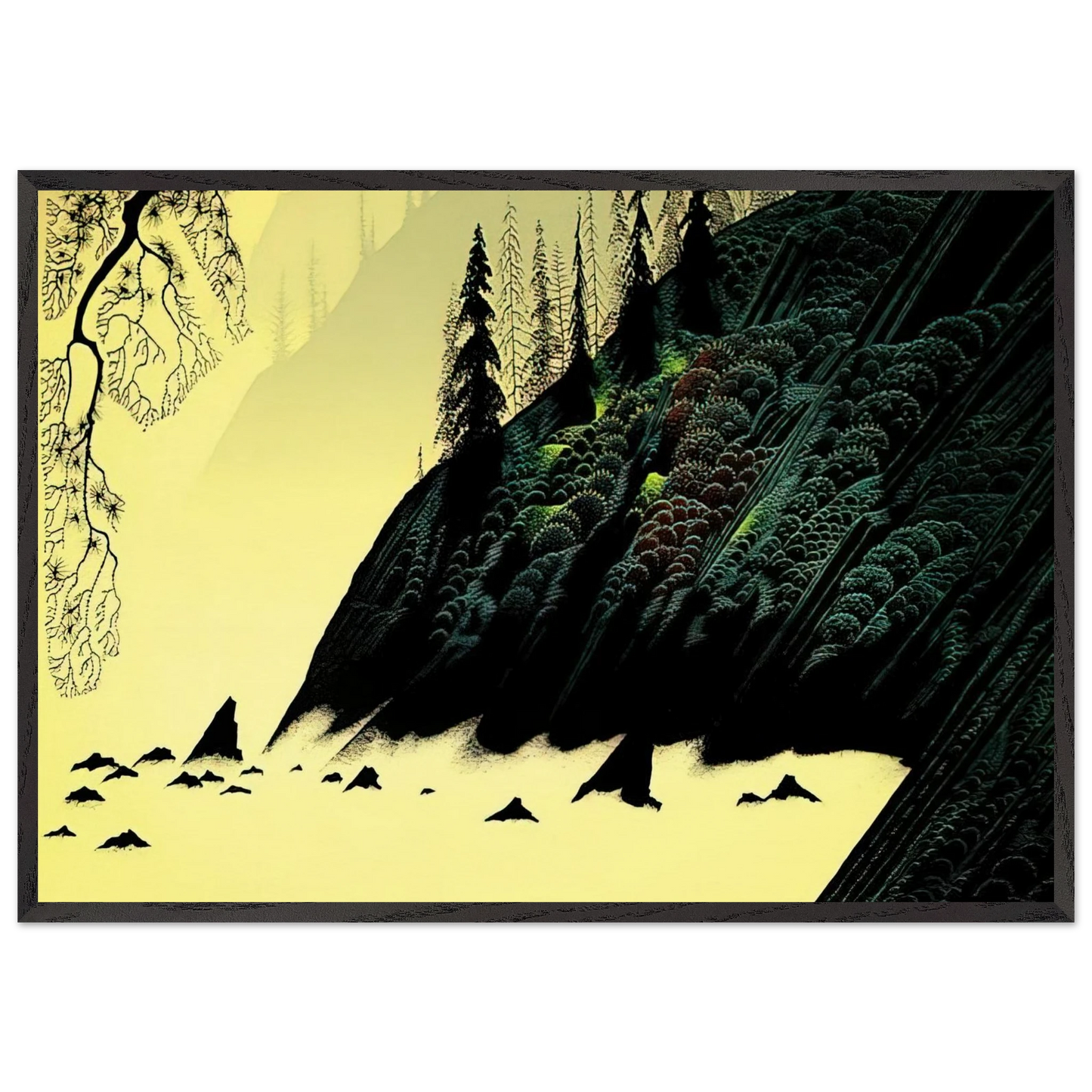 Spruce Redwood and Pine - Eyvind Earle 70x100 cm / 28x40 inches Framed Art Print – Black Wooden Frame