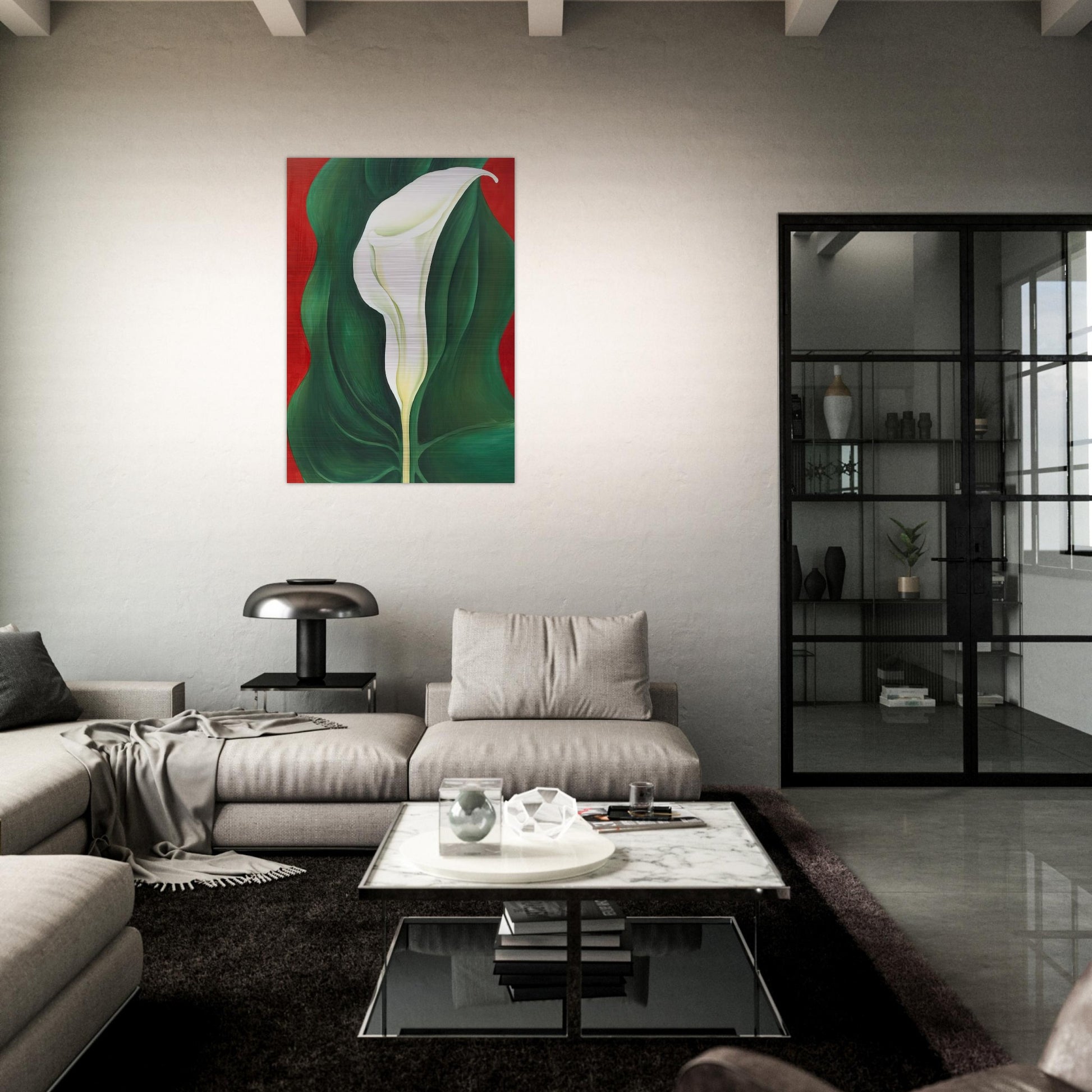 Single Calla Lily  Red  - Georgia O'Keeffe Brushed Aluminum Print - 70x100 cm / 28x40 inches | Georgia O'Keeffe Aluminum Print | Georgia O'Keeffe Prints