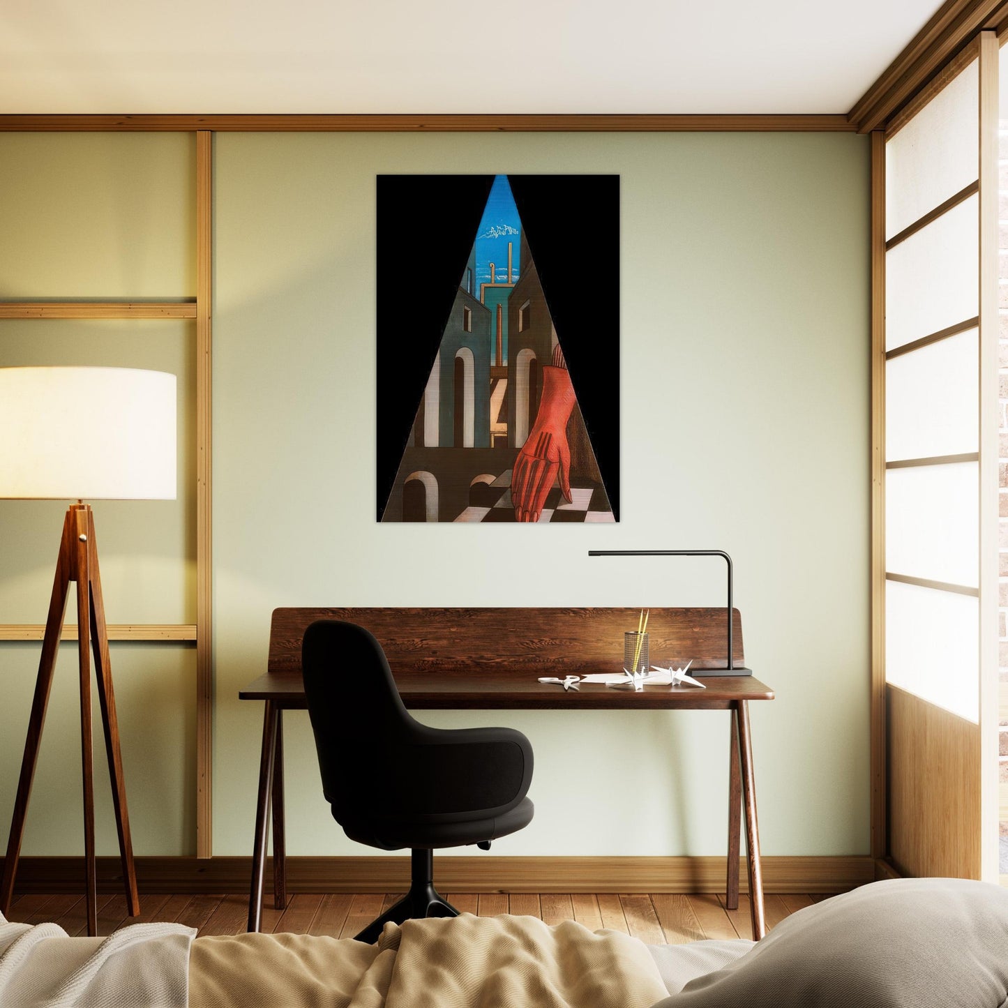 METAPHYSICAL TRIANGLE 1958 - Giorgio de Chirico Brushed Aluminum Print - 70x100 cm / 28x40 inches | Giorgio de Chirico Aluminum Print | Giorgio de Chirico Prints