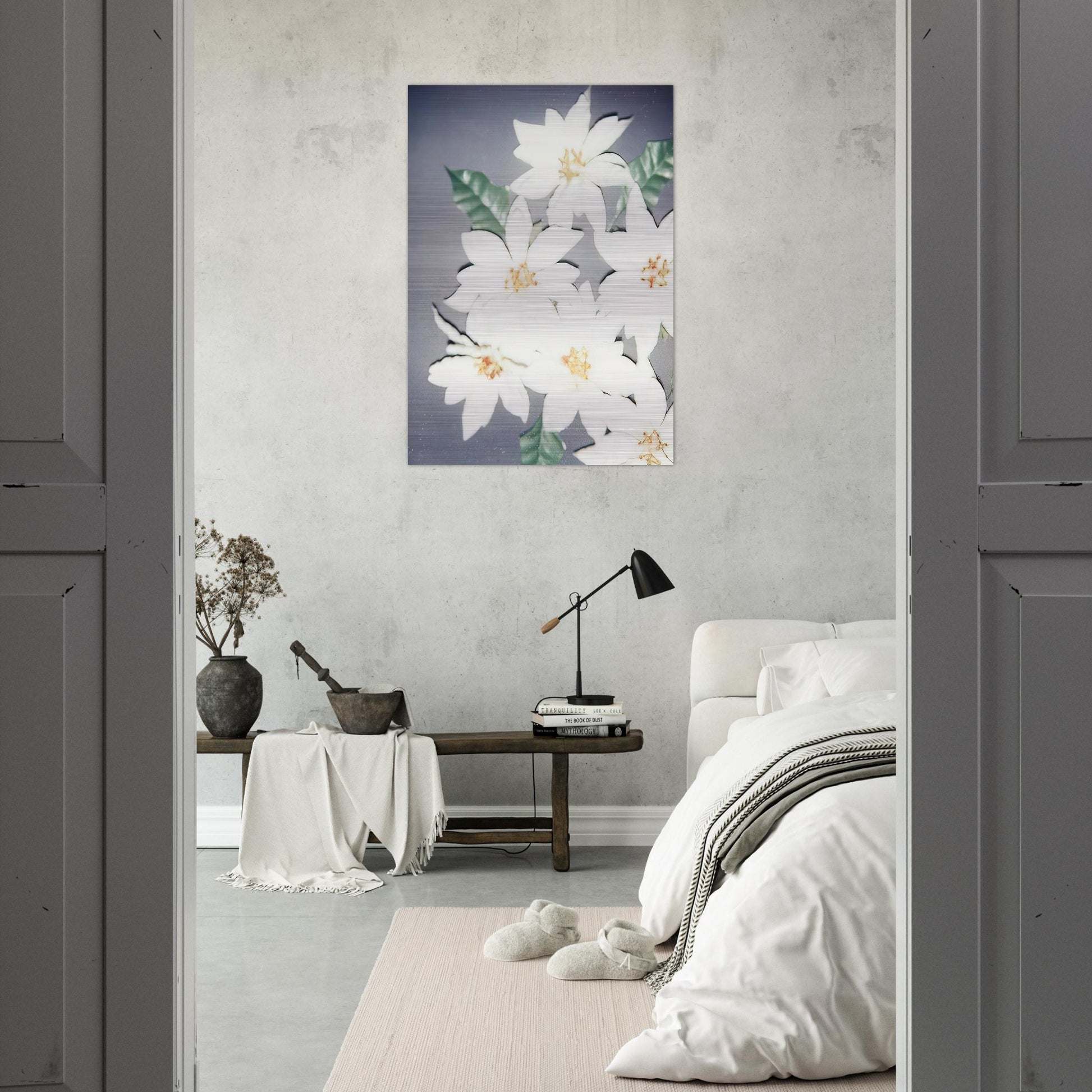 Christmas Poinsettias-White - Andy Warhol Brushed Aluminum Print - 70x100 cm / 28x40 inches | Andy Warhol Aluminum Print | Andy Warhol Prints
