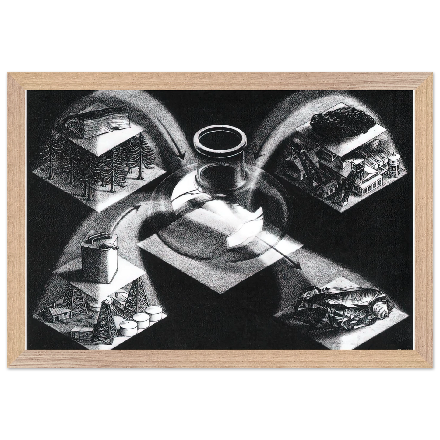 MC Escher - SYNTHESIS Wall Art - 21x29.7 cm / 8x12" - Premium Wooden Framed Poster With Fine Art Paper-canvas - Black frame