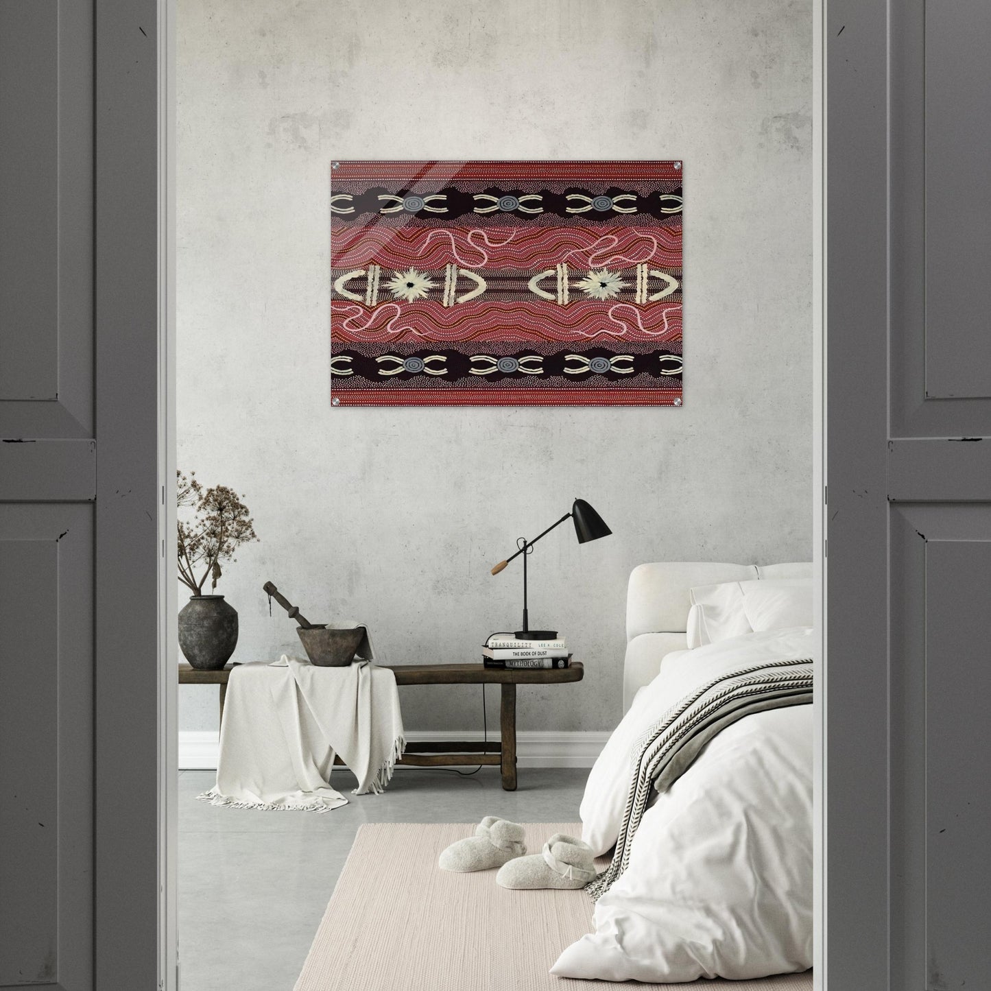 Men's Initiation, Spider Dreaming - 1999 - Clifford Possum Tjapaltjarri Acrylic Print - 70x100 cm / 28x40″ inches