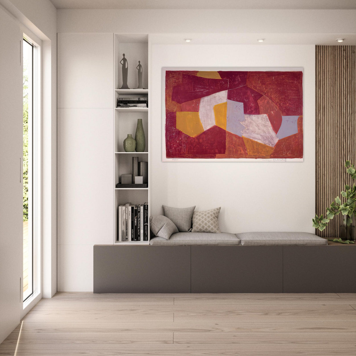 Composition carmin, brune, jaune et grise - 1956 - Serge Poliakoff Art Prints - 100x150 cm / 40x60″ inches | Serge Poliakoff Poster | Serge Poliakoff Prints