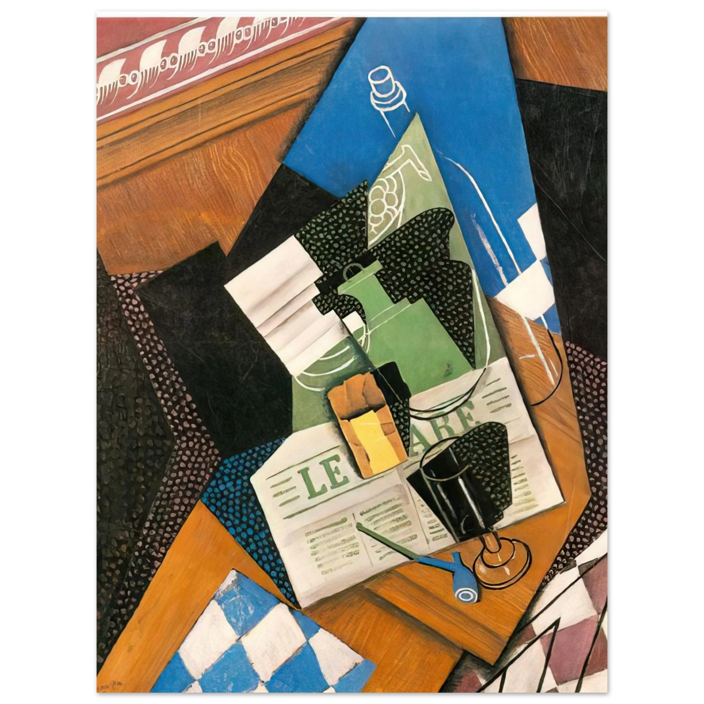 Juan Gris - WATER BOTTLE BOTTLE AND FRUIT DISH 1915  75x100 cm / 30x40inches Fine Art Poster