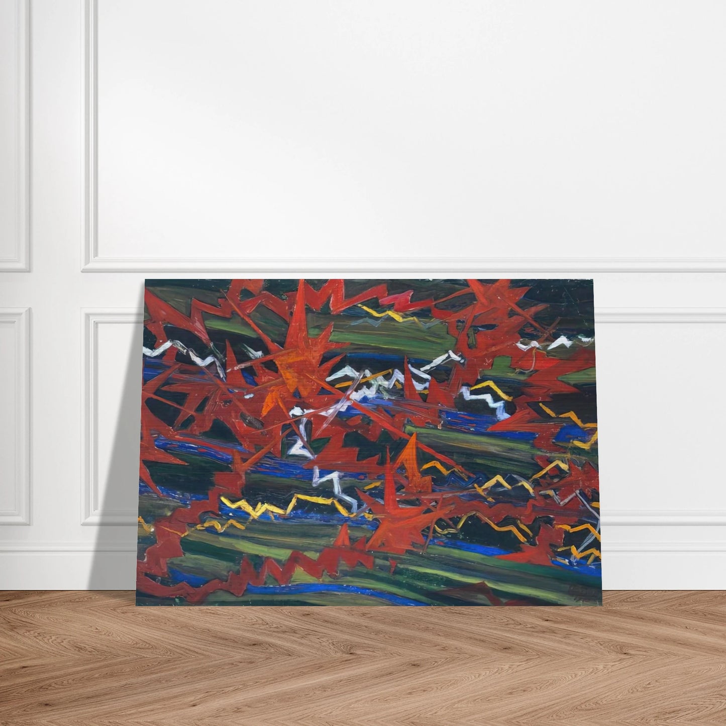 Explosion of Red on Green - Gerardo Dottori Brushed Aluminum Print - 70x100 cm / 28x40 inches | Gerardo Dottori Aluminum Print | Gerardo Dottori Prints
