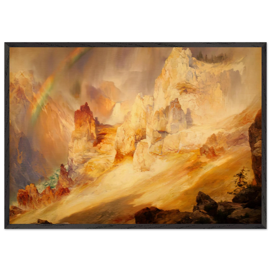 Rainbow over the Grand Canyon of the Yellowstone - Thomas Moran 70x100 cm / 28x40 inches Framed Art Print – Black Wooden Frame