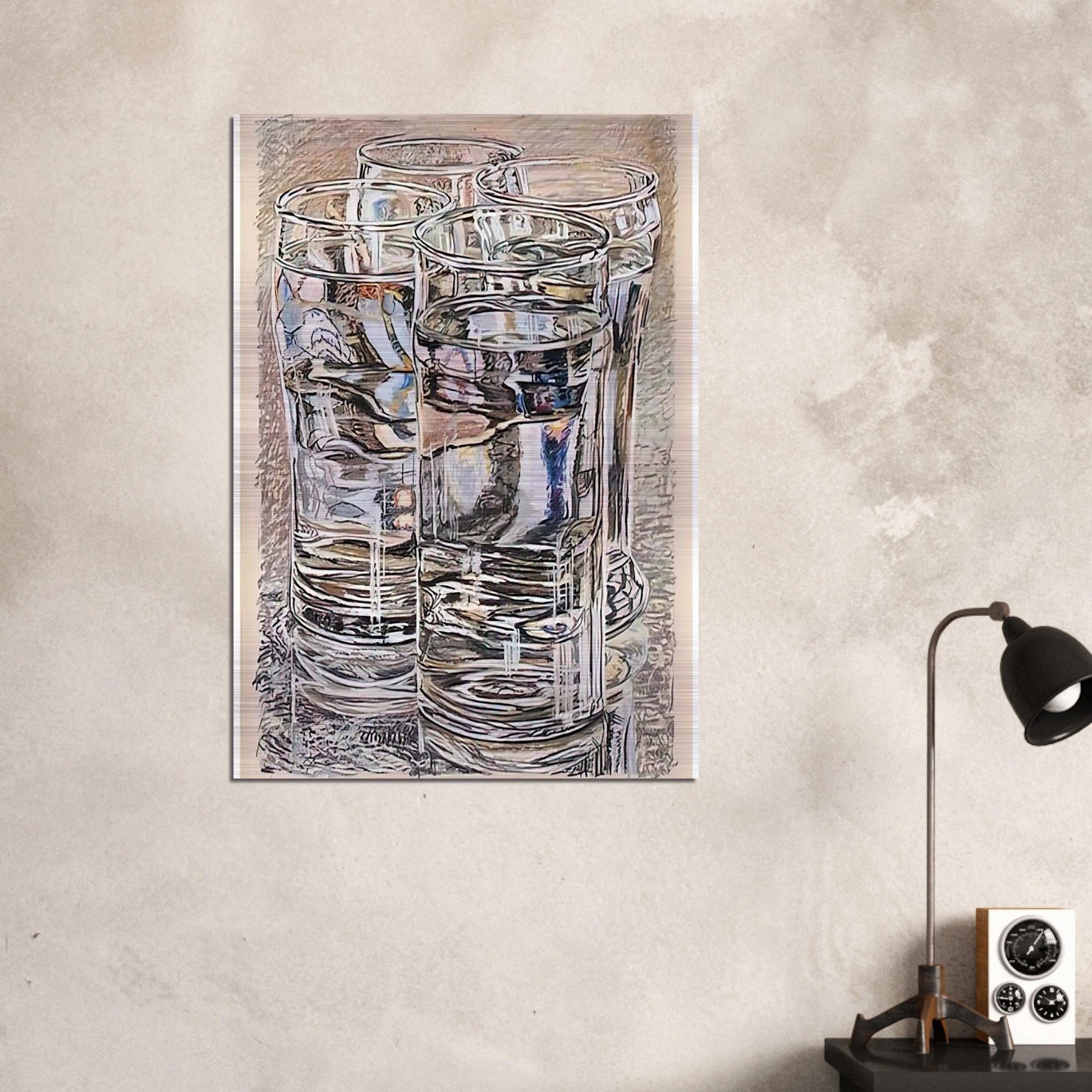 4 GLASSES 1974 - Janet Fish Brushed Aluminum Print - 70x100 cm / 28x40 inches | Janet Fish Aluminum Print | Janet Fish Prints