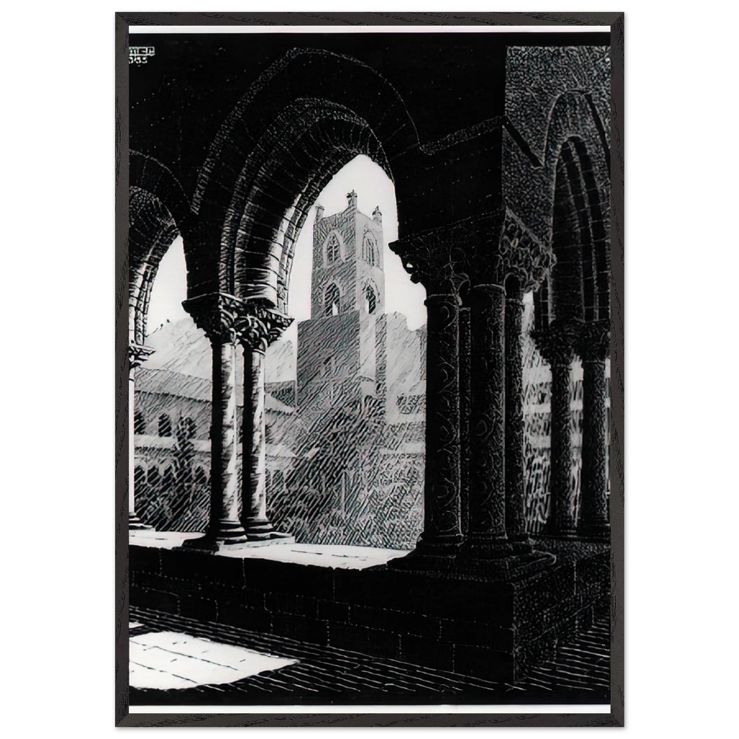 CLOISTER OF MONREALE SICILY - MC Escher 70x100 cm / 28x40 inches Framed Art Print – Black Wooden Frame | Maurits Cornelis Escher Prints